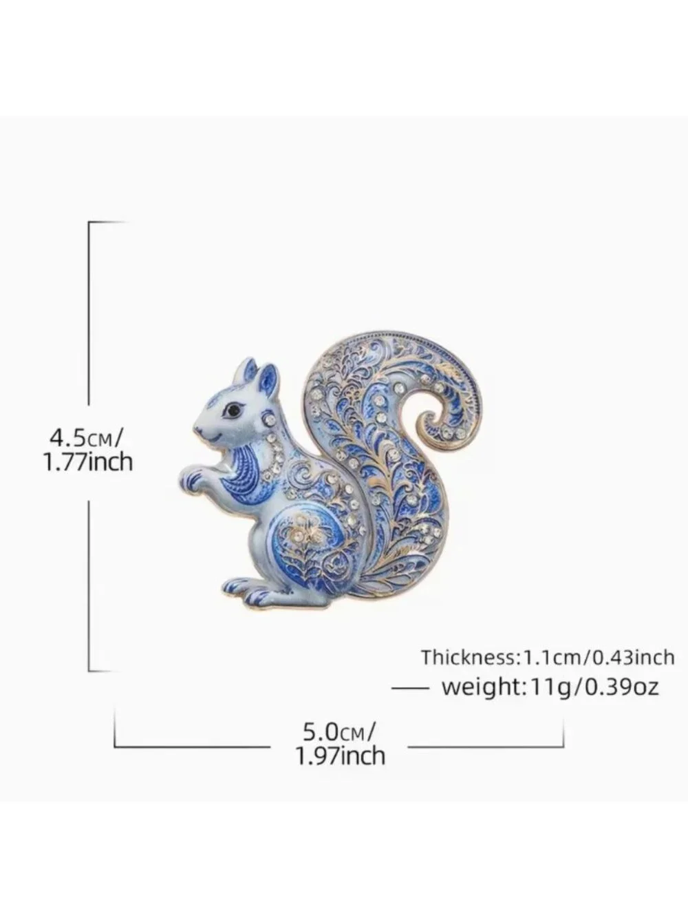 Enamel Squirrel Brooch With crystal Accents Gold Tone